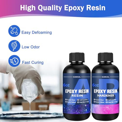 KISREL Epoxy Resin Kit for Beginners, 12OZ Resin Kit with Silicone Coaster Molds, Complete Accessories Include Mica Powders, Dried Flowers, Measuring Cups and Other Resin Supplies for DIY - size: 12oz kit