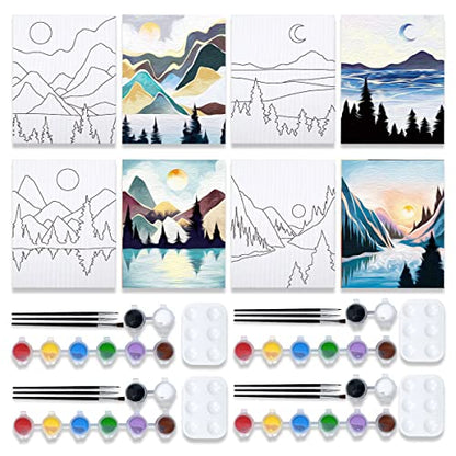 VOCHIC 4 Pack Painting Kit Pre Drawn Canvas for Painting for Adults Party Kits Paint and Sip Party Supplies 8x10 Canvas to Paint Art Set - size: 8x10, style: style 4