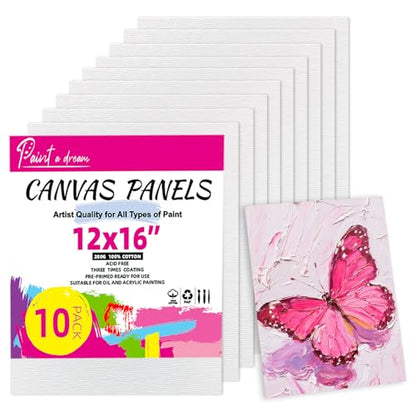 10 Pack 12x16 Canvas Panels for Acrylics & Oils, 100% Cotton, Triple Primed, Acid-Free & Non-Toxic, No Warp, Lightweight Art Boards for Home Decor, Classroom, Gifts, Ideal for Kids, Adults & Artists - size: 12x16" - 10Pack