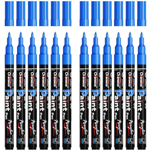 Overseas Paint Markers Pens - Blue Permanent Markers Acrylic Paint Pens 12 Pack, Water Based, Waterproof, 0.7mm Extra Fine Tip Acrylic Marker for Wood, Metal, Rock, Plastic, Glass, Canvas, Fabric - color: Blue