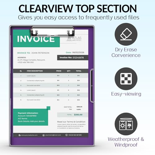 Sooez Clipboard with Storage, Heavy Duty Cleaview Clip Boards 8.5x11 with Dual Storage, Dry Erase Plastic Nursing Clipboard, High Capacity Clipboards Folder for Teacher Nurse, School & Office Supplies - color: Purple