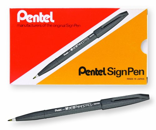 Pentel Arts Sign Pen Touch, Fude Brush Tip, Black Ink, Box of 12 (SES15-NA) - color: Black, size: 12 Count (Pack of 1)