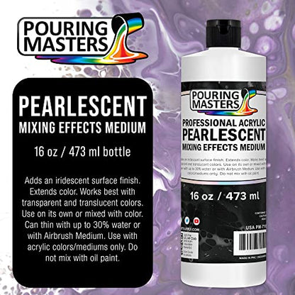 Pouring Masters 16 Oz (Pint) Acrylic Pearlescent Effects Medium - Creates Pearl Iridescent Metallic Shimmer for Fluid Art & Acrylic Painting - size: 16-ounces
