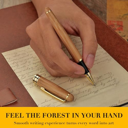 BEILUNER Luxury Wood Ballpoint Pen Writing Set,Bamboo-Elegant Nature Nice Gift Pen Set for Signature Executive Business Office Fancy Writing Supplies - Christmas Gift Boxed with Spare Refills (Black) - color: Bamboo