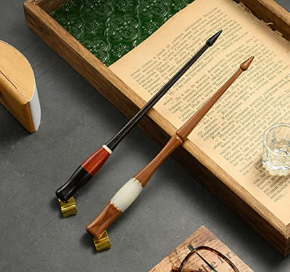 XIAOYU Oblique Wooden Pen Set, Calligraphy Set for Beginners, 5 Calligraphy Dip Pen Nibs, Brown - color: Brown