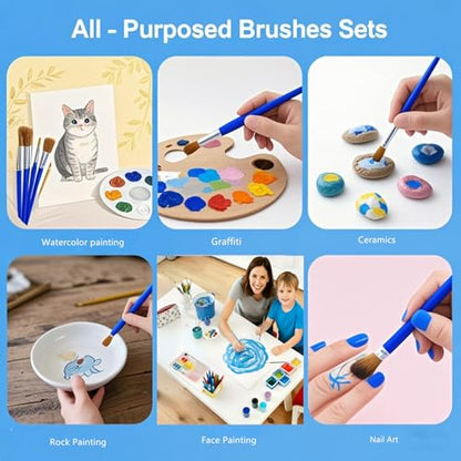 Mixed Paint Brushes, 50pcs Flat and Round Pointed Art Brushes for Acrylic, Oil, Watercolor Painting, Handicrafts, Children's and Art Supplies Detail Painting (Mix) - color: Mix