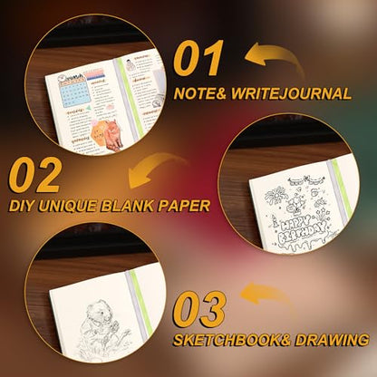 Thick Blank Journal Notebook 400 Pages 3.9 × 5.5 No Lines Soft Leather Pocket Blank Notebook for Women Drawing Book Memo Writing Sketch Diary Notebook Upgrade Page (Marigold) - color: Marigold
