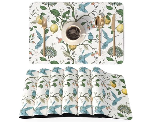 QIYI Placemats Set of 6, 12x18 Inch Faux Leather Place Mats for Kitchen Dinning, Heat Resistant Anti Slip Birds Table Mats, Waterproof Wipeable Washable Placemat Party Table Décor, Vintage Lemon Trees - color: Vintage Lemon Trees, size: Set of 6