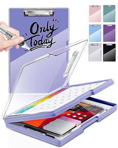 Clearview Clipboard with 2 Storage, Dry Erase 8.5x11 Heavy Duty ClipBoards - High Capacity Coaches Clip Board with Pen Holder - Side Opening Plastic Nursing Clip Case (Light Purple) - color: Light Purple