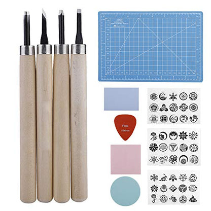 Naroote Rubber Stamp Carving Kit, Stamp Making Tools Set with 3 Rubber Sheets 4 Carving Knives Ink Pad A5 Pad, Ideal for DIY Handcraft Enthusiasts