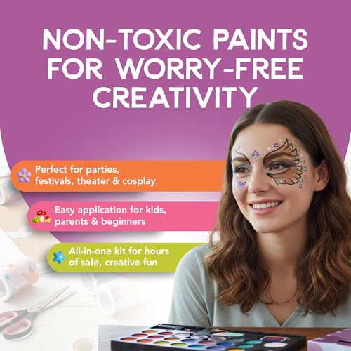 Incraftables Non-Toxic Water-Based Face Paint Kit – 24 Colors with Brushes, Stencils & Glitter for DIY Art, Cosplay, Festivals & Creative Projects - style: Face Painting Kit