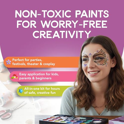 Incraftables Non-Toxic Water-Based Face Paint Kit – 24 Colors with Brushes, Stencils & Glitter for DIY Art, Cosplay, Festivals & Creative Projects - style: Face Painting Kit