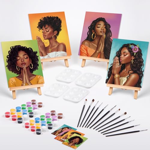 VOCHIC 4 Pack Sip and Paint Kit for Adults,Pre Drawn Canvas for Painting Party Supplies Girls Night Games Couples Paint Art Set Pray Girl 12x16 in - size: 12x16, style: style 10
