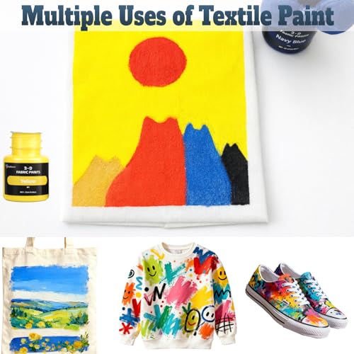 Fabric Paint Set, Pearlescent 12 Vibrant Colors Permanent Textile Paint (25ml/0.88oz) with Brushes & Stencils, Non-Toxic Fabric Paint for T-Shirts, Bags & DIY Art Projects - color: 12