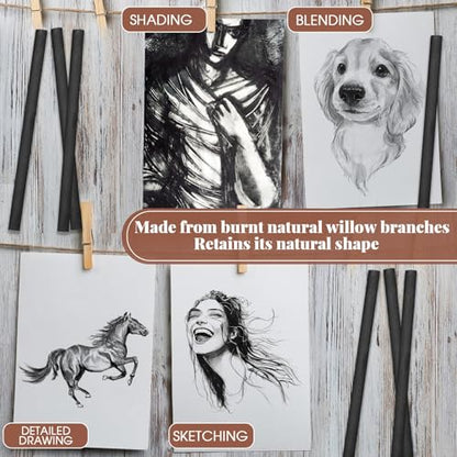Gueevin 25 Pcs Willow Charcoal Sticks, Willow Charcoal, Artists, Beginners, Students, Perfect for Sketching, Drawing, Shading, and Fine Back to School Christmas Art Gifts (7-9mm) - size: 7-9mm