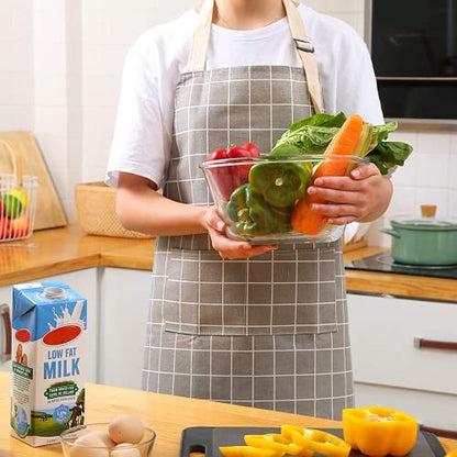 Tosewever 2 Pack Cotton Adjustable Bib Apron for Women, Cooking Kitchen Aprons with Pockets BBQ Drawing, Mom Woman Men Chef (Cotton - Grey/Green, 2) - color: Cotton - Grey/Green