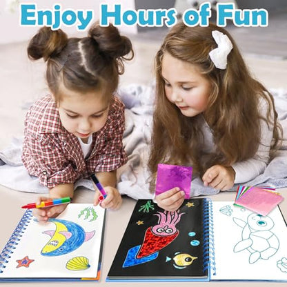 FUNNYB&G Foil Art Craft Kit for Kids 4-10 Years Old: Mess-Free & No-Glue, Create 16 Sparkly Ocean Pictures – Perfect Travel Toy & Birthday Gift for Kids (Ocean) - style: Ocean