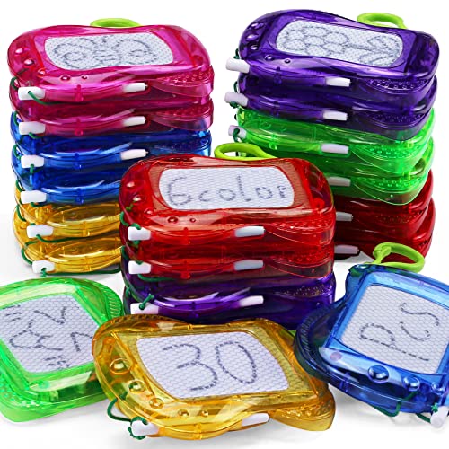 30 Pack Mini Magnetic Drawing Board for Kid(6 Colors), Keychain Clip Doodle sketch Writing Pad Goody Bag Filler, Toy Bulk for Toddler Rainbow Birthday Party Favor Classroom Supplies Treasure Box Prize