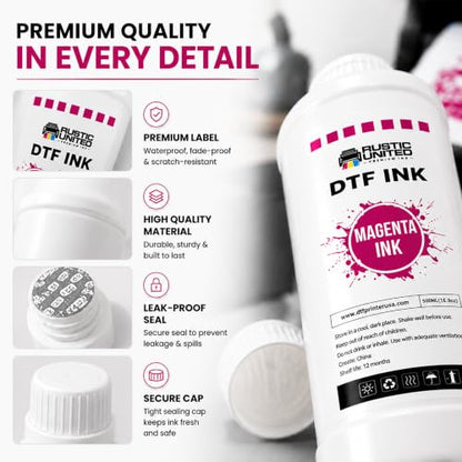 DTF Film Magenta Ink 500ml - Premium Heat Transfer Direct to Film Ink for DTF Printer L1800 XP600 I3200 ET-8550 XP15000 R1390 ET-4800 ET-2800 L800 - color: Magenta, size: 500ml