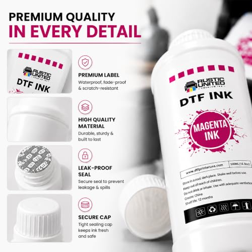 Premium DTF Ink Refill 500ml for Heat Transfer Printing, Compatible with Epson ET-8550, ET-8500, XP-15000, L1800, L805, R1390, R2400, DX5, DX7, XP600, I3200 Printers (Magenta, 500ml) - color: Magenta, size: 500ml