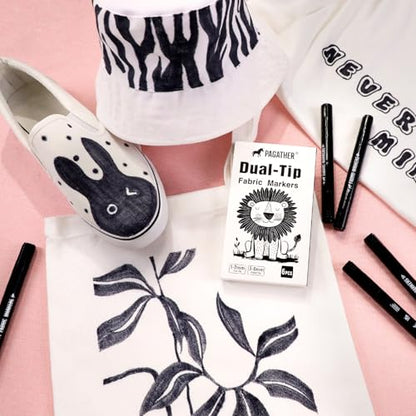 Fabric Markers Permanent for Clothes, 6 Pack Black Dual Tip with Fine and Chisel Tips Paint Pens for Clothing Canvas Tote Bags T-Shirt and Shoes, Non Toxic Ink for Kids and Adults - style: Black