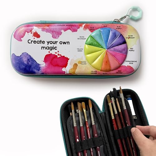 Paint Brush Organizer Case - Travel Zipper Storage Pouch - Opens Flat - 16 Elastic Slots for Watercolor, Oil, and Acrylic Brushes, Markers, Pencils, Pens and More