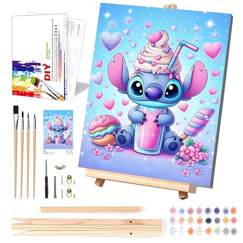 Cartoon Paint by Numbers Kit for Kids with Framed Canvas - with Wooden Easel, Easy Kids Paint by Number Kits Age 8-12, DIY Acrylic Oil Painting Kits with 4 Wooden Brushes Nice Gift Box (12x16 inch) - color: DKMT0187