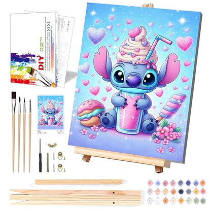 Cartoon Paint by Numbers Kit for Kids with Framed Canvas - with Wooden Easel, Easy Kids Paint by Number Kits Age 8-12, DIY Acrylic Oil Painting Kits with 4 Wooden Brushes Nice Gift Box (12x16 inch) - color: DKMT0187