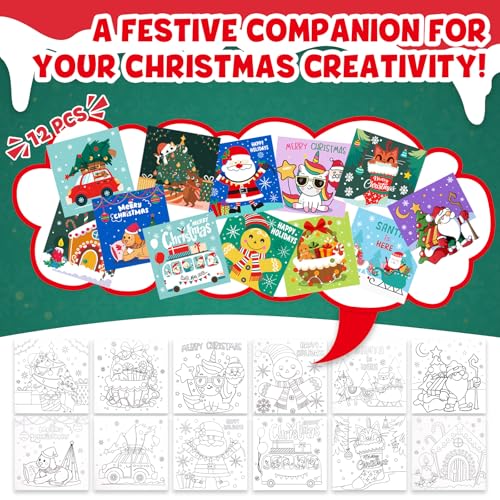 conda Pre Printed Canvas for Painting 12 Pcs 6 x 6 Inch, Pre Drawn Canvas Boards with Christmas Pictures to Paint, Theme Canvas Panels Set for Beginners Students, DIY Paint Art Supplies - color: Christmas Canvas