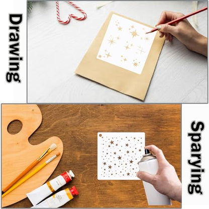 12 Pieces Sparkle Star Stencil Stars Background Craft Stencils Mixed Media Stencils for Painting on DIY Card Making Scrapbook Paper Fabric Pillows (12 Star) - style: 12 Star