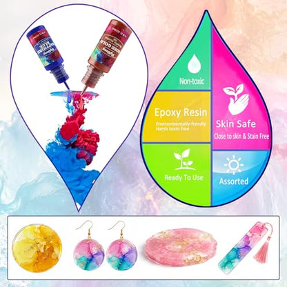Alcohol Ink Set - 24 Bottles Vibrant Colors High Concentrated Alcohol-Based Ink, Concentrated Epoxy Resin Paint Colour Dye Great for Resin Petri Dish, Coaster, Painting, Tumbler Cup Making(10ml Each)