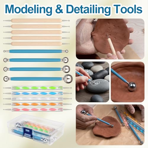 Amrules 14Pcs Dotting Styluses Tools with Box, Double Side Stainless Steel Ball Head Dot Art Kit for Clay Modeling, Rock Painting, Pottery Embossing, Nail Art, Practical Dotting Tool for Adults - color: Lightyellow-Dotting-14Pcs