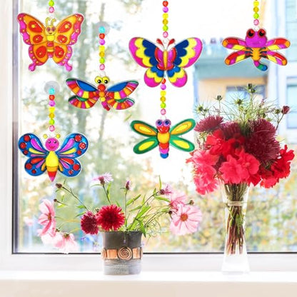 Ayhuhra 30 Sets Butterfly Suncatchers Crafts Kit Dragonfly Suncatcher DIY Window Paint Art Suncatcher Kits for Spring Summer Easter Party Activities Art Project Party Favors - style: Butterfly