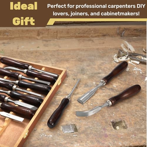 Covzoe 12 Pieces Wood Chisel Set, Woodworking Carving Tools with Wooden Box, CR-V Steel Edge Blade with Premium Wood Handle, Professional Wood Gouge Turning Tools for Craftsman Carpenter Beginners