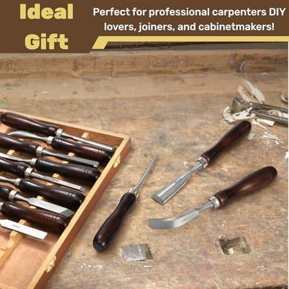Covzoe 12 Pieces Wood Chisel Set, Woodworking Carving Tools with Wooden Box, CR-V Steel Edge Blade with Premium Wood Handle, Professional Wood Gouge Turning Tools for Craftsman Carpenter Beginners