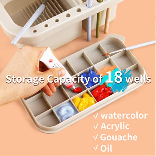 Multi-Use Paint Brush Basin with Brushes Holder,Washer,Trays,Palette Box-Artist Cleaner Cup for Watercolor Oil Acrylic Gouache Painting with Lid