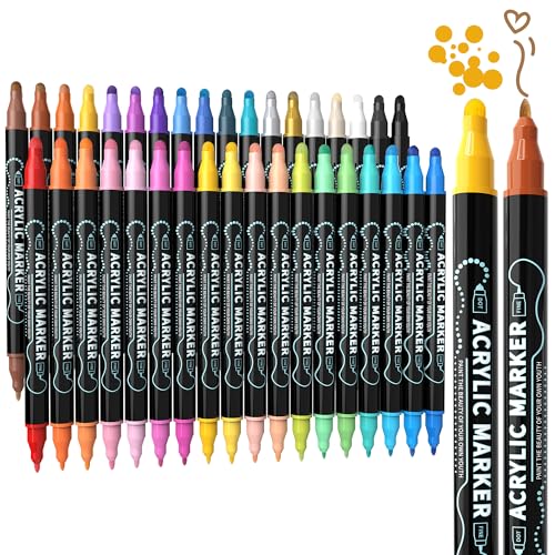 36 Colors Dual Tip Acrylic Paint Markers, Premium Dot & Fine Tip Coloring Paint Pens for Rock, Wood, Fabric, Canvas, Glass, Paper, Ceramic, Scrapbook, Vision Board and DIY Crafts Supplies Art Gifts - style: 36 Colors