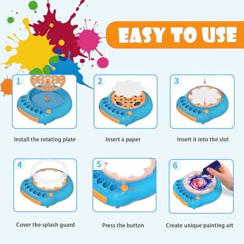 Spin Art Machine for Kids, Paint Spinner Arts & Crafts Kit for Ages 4-12 | Mess-Free Motorized Spinner With Splash Guard; 7 Washable Paints & 36 Art Boards Make A Unique Design Every Spin - color: Blue
