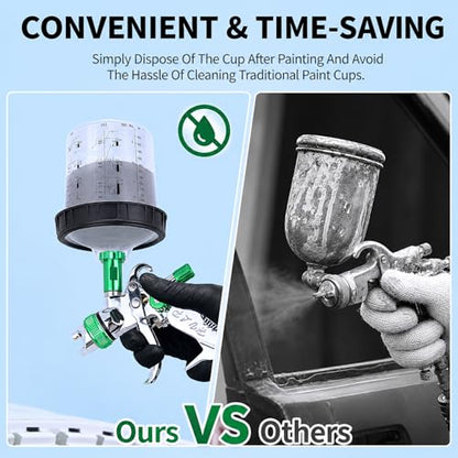 Disposable Paint Spray Gun Cups for Automotive Paint Gun, Paint Mixing Cups 20 Ounce Kit - 50 Pack Paint Cups with Lids,2 Hard Cups with 2 Retainer Rings,1 Paint Gun Adapter and 1 Paint Stirrer - size: 20 ounce