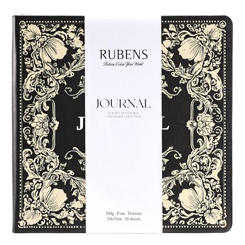 rubens Watercolor Journal, 5.9x5.9 inch Watercolor Sketchbook, 20 Sheets 100% Cotton Soft Cover Travel Sketchbook, 140lb/300gsm Acid-Free Hot Press Watercolor Papers for Watercolor, Gouache, Acrylic - color: Black, size: 5.9"x5.9"