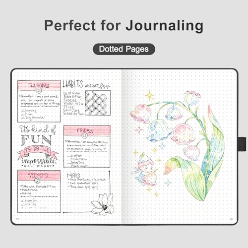 AHGXG Dotted Journal Notebook, 160 Numbered Pages, A5 Medium Size (5.7'' x 8.3''), 120 GSM Thick Paper, Leather Hardcover, for Journaling, Planning, Tracking (Black) - color: Black, style: Dotted
