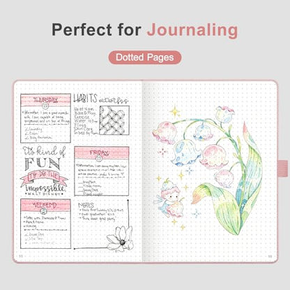 AHGXG Dotted Journal Notebook, 160 Numbered Pages, A5 Medium Size (5.7'' x 8.3''), 120 GSM Thick Paper, Leather Hardcover, for Journaling, Planning, Tracking (Rose Gold) - color: Rose Gold, style: Dotted