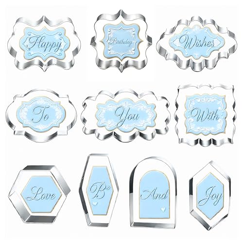 10 Pieces Plaque Frame Cookie Cutter Stainless Steel Biscuit Cutter Difference Shapes,Biscuit Wedding Baking Decorations Holiday Party (silver)