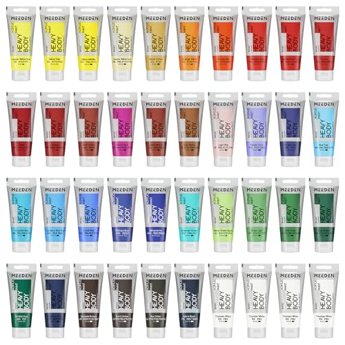 MEEDEN Acrylic Paint Set: 100ml/3.38oz x 40 Tubes - Heavy Body Acrylic Paint Set including 36 Colors & 4 x Titanium White - color: 37 Colors, size: Set