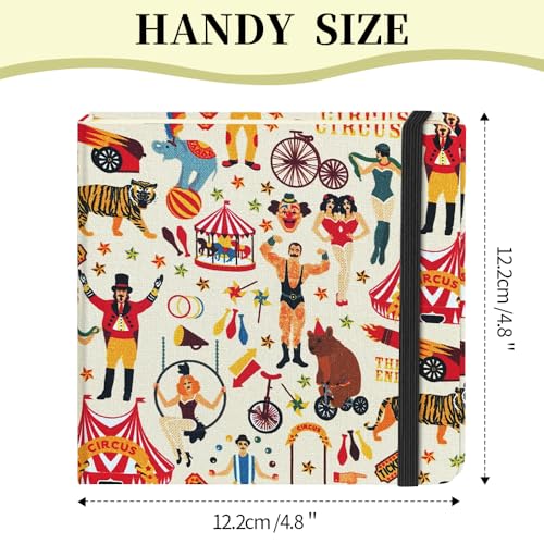 E-WEICHEN Square 4.8x4.8 inches 80gsm 96sheets/192 Pages Notebooks Blank Sketchbooks Travel Journal Pocket Hardcover Paint Writing Diary Memo Planner Cloth Cover. Circus Troup - color: Cloth Cover-4.8x4.8in-Circus Troup
