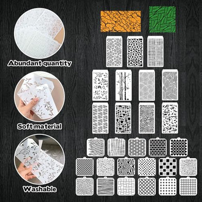 30 Pcs Abstract Layering Stencils for Painting, Reusable Mixed Media Stencils with Geometric Crackle Bubble Camo Splatter Tree Leaf Patterns, DIY Craft Templates for Walls Canvas Cards Airbrush Art