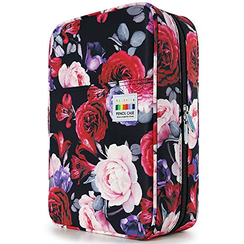 YOUSHARES Colored Pencil Case 304 Slots Pen Case Organizer with Handy Wrap & Zipper, Multilayer Holder for Prismacolor Colored Pencils & Gel Pen (Red Pink Rose) - color: Red Pink Rose