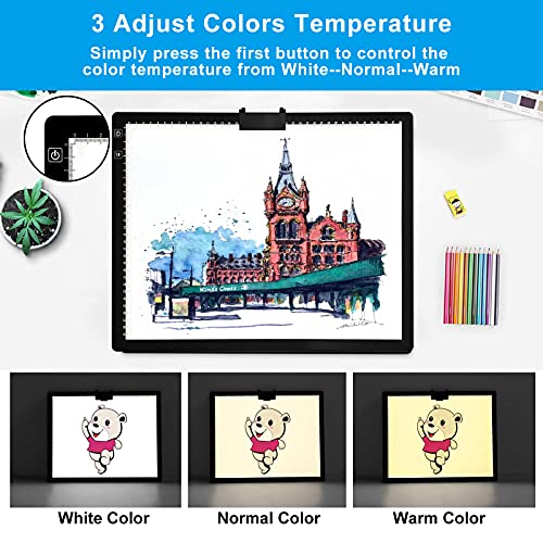 A3 LED Light Pad with Carry Bag, TOHETO Wireless Rechargeable Light Board with Stand and Top Magnetic Clip 3 Colors Stepless Dimmable 6 Levels Brightness Light Box for Diamond Painting Weeding Vinyl - style: A3 with Bag (Black)