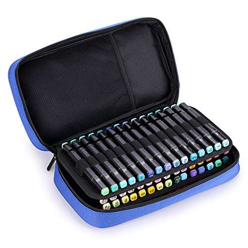 BTSKY Art Marker Carrying Case Lipstick Organizer-60 Slots Canvas Zippered Markers Storage for Prismacolor Touch Spectrum Noir Paint Sharpie Markers, Empty Wallet Only (Blue) - color: Blue