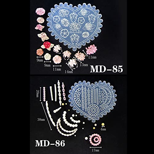 2PCS Mini Nail Art Silicone Mold,3D Chain Pearl Flower Nail Art Mold Silicone Combination Decorative Resin Mold